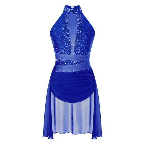 MSemis Women's Lyrical Dance Costume Modern Contemporary Dance Dress Blue L