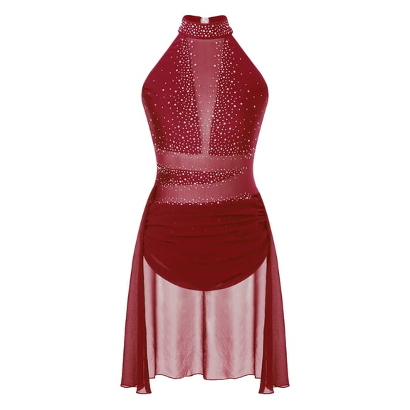MSemis Women's Lyrical Dance Costume Modern Contemporary Dance Dress Burgundy S