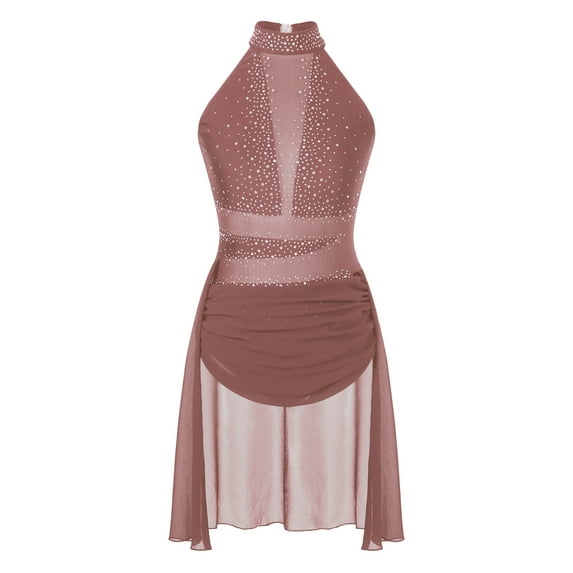 MSemis Women's Lyrical Dance Costume Modern Contemporary Dance Dress Dusty Pink L