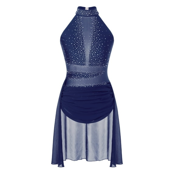 MSemis Women's Lyrical Dance Costume Modern Contemporary Dance Dress Navy Blue S