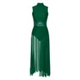 thumbnail image 1 of MSemis Women's Lyrical Dance Costume Rhinestone Long Mesh Modern Dress Green S, 1 of 6