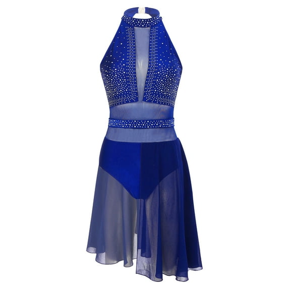 MSemis Women's Lyrical Modern Dance Costume Figure Ice Skating Dance Dress Gymnastic Leotard Blue XL