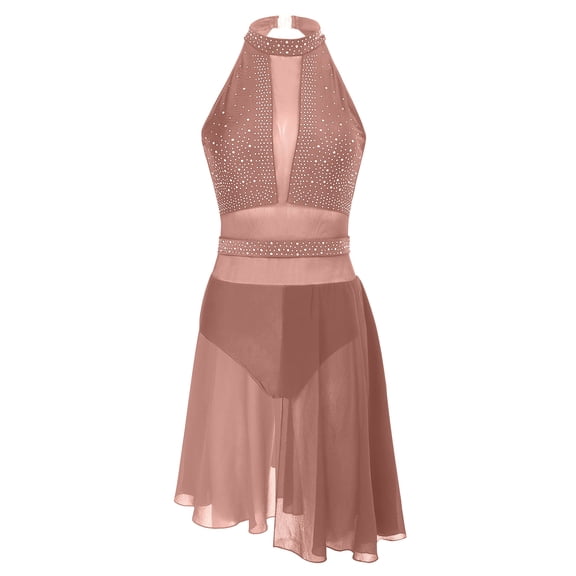 MSemis Women's Lyrical Modern Dance Costume Figure Ice Skating Dance Dress Gymnastic Leotard Dusty Pink XL
