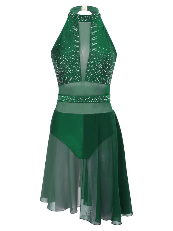 Women's Lyrical Modern Dance Costume Figure Ice Skating Dance Dress Gymnastic Leotard Green L