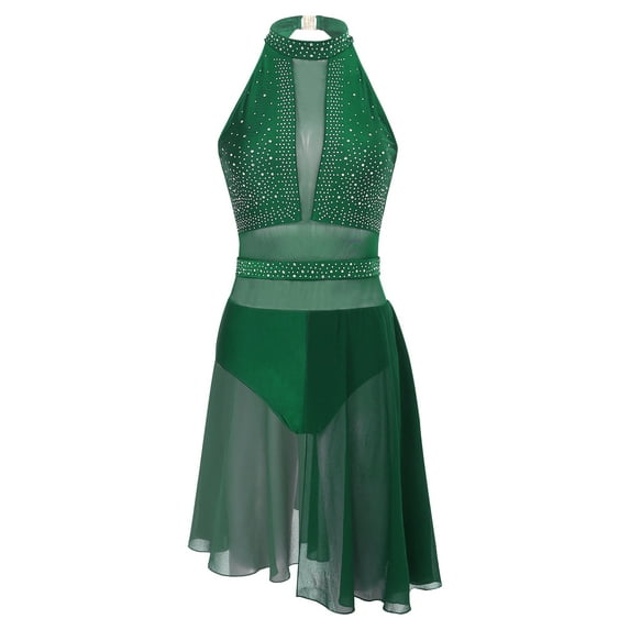 MSemis Women's Lyrical Modern Dance Costume Figure Ice Skating Dance Dress Gymnastic Leotard Green XL