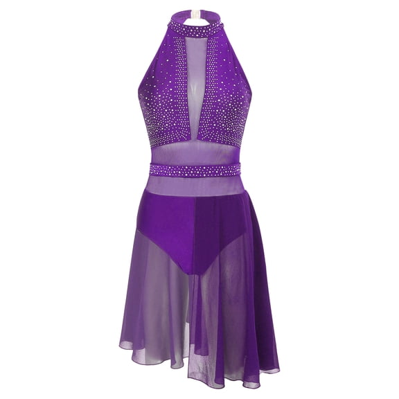 MSemis Women's Lyrical Modern Dance Costume Figure Ice Skating Dance Dress Gymnastic Leotard Purple XL