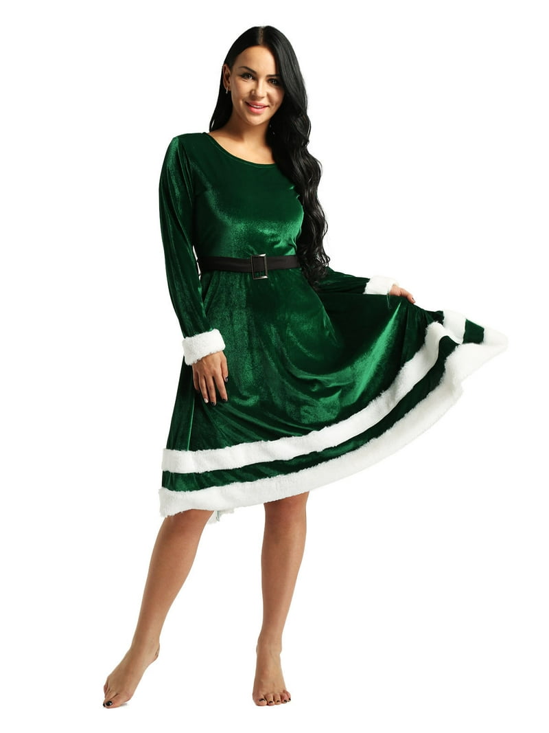 MSemis Women's Mrs Santa Claus Costume Plus Size Santa Velvet Long