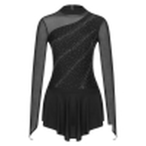 MSemis Women's Rhinestone Figure Ice Skating Dress Roller Skating Leotard Black L