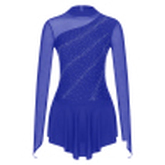MSemis Women's Rhinestone Figure Ice Skating Dress Roller Skating Leotard Royal Blue S