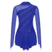 MSemis Womens Rhinestone Figure Ice Skating Dress Roller Skating Leotard Royal Blue XXL