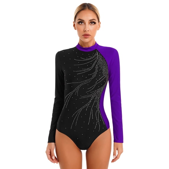 MSemis Women's Rhinestone Gymnastics Leotard Dance Wear Purple M