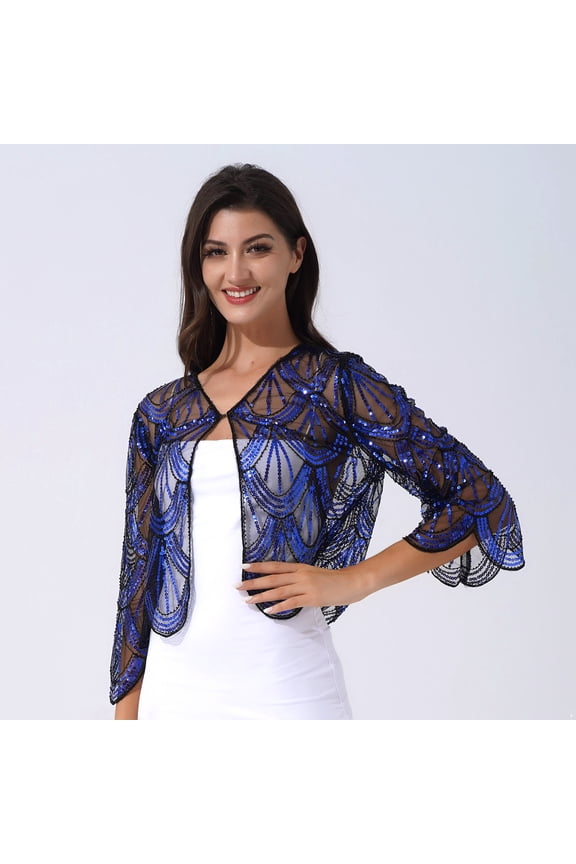 Women's Sequin Long Sleeve Bolero Shrug Flapper Dress