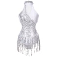 thumbnail image 1 of MSemis Women’s Tassels Sequins Leotard Salsa Rumba Samba Dance Costume Silver S, 1 of 6