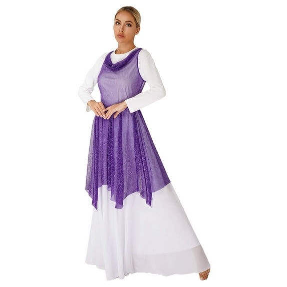 MSemis Women's Worship Praise Dance Tunic Overlay (White Dress Not Included) Purple XXL