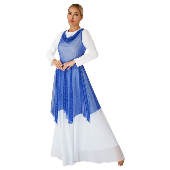 MSemis Women's Worship Praise Dance Tunic Overlay (White Dress Not Included) Royal Blue XL