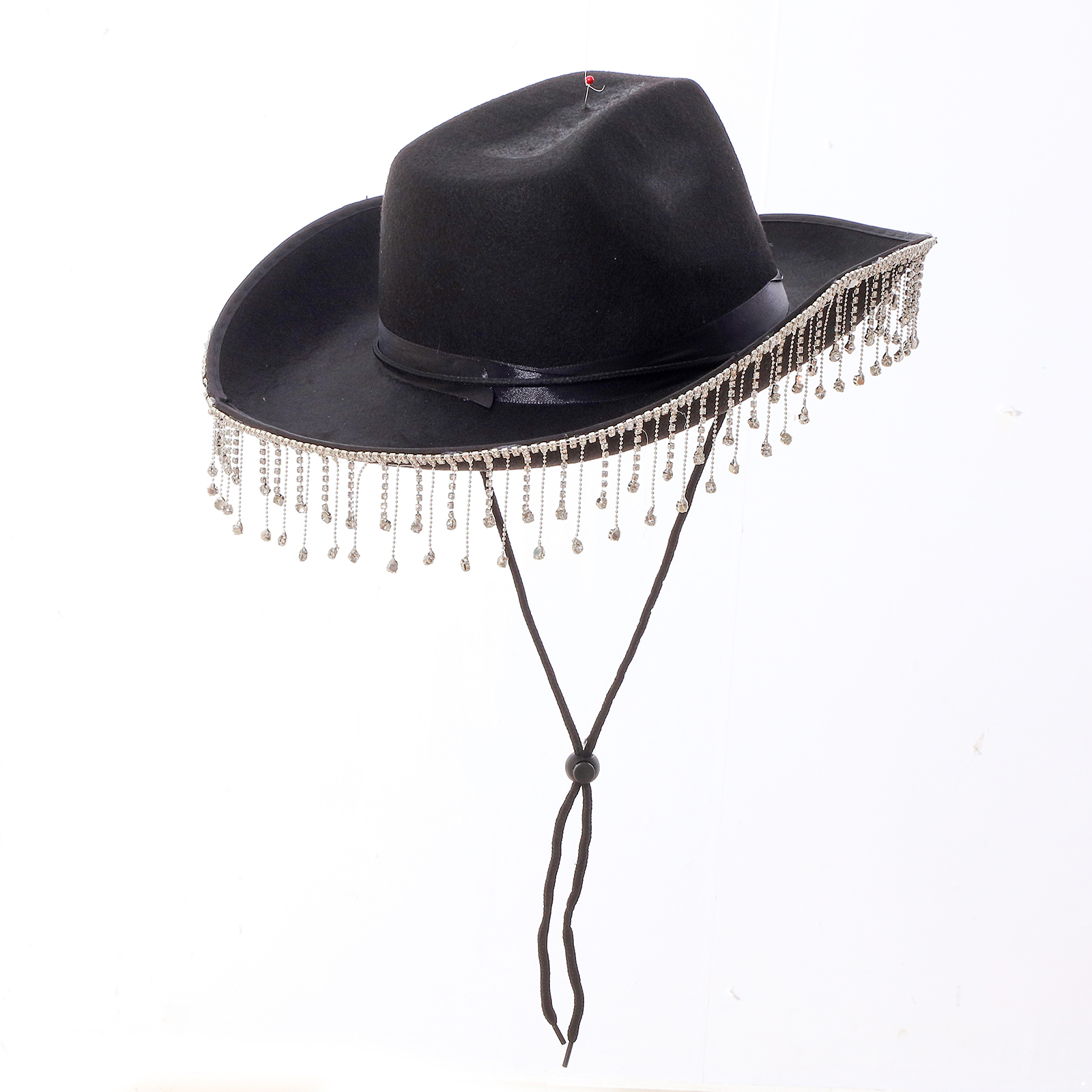 Black cowboy hat with rhinestone fringe Diamond cowgirl hat Sparkly Rhinestone-Cowboy Hat for Women - Black-Glitter  main image 2