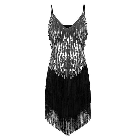 MSemis Womens Deep V Neck Straps Layered Fringe Cocktail Mini Dance Dress