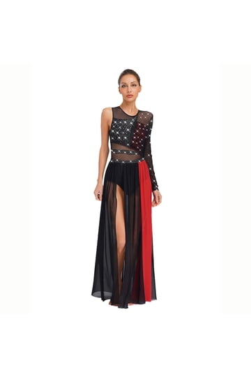 casual black and red dress Vestido Mini Con Olanes Laynee - Negro/Rojo