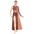 thumbnail image 1 of MSemis Womens Modern Lyrical Dance Dress Shiny Rhinestones Side Split Sheer Mesh Dresses Dusty Pink&Orange L, 1 of 5