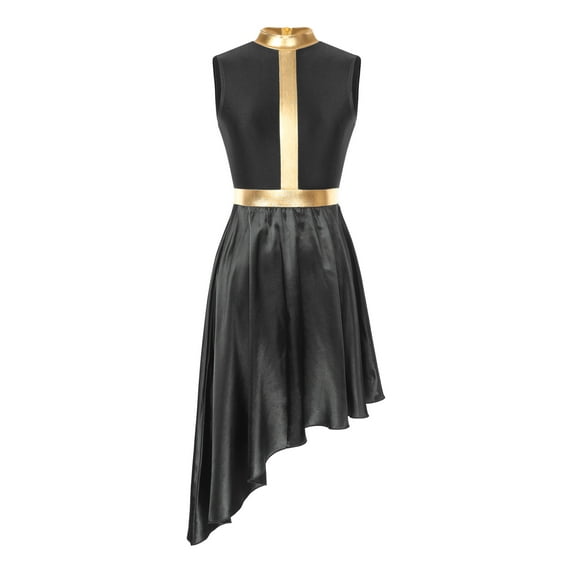 MSemis Womens Satin Praise Dance Dress Overlays Tunics Asymmetrical Skirt Liturgical Lyrical Worship Costume Black L
