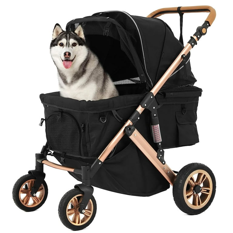 Foldable Large Dog Stroller 4 Wheels Pet Trolley Carrier with Adjustable  Handle