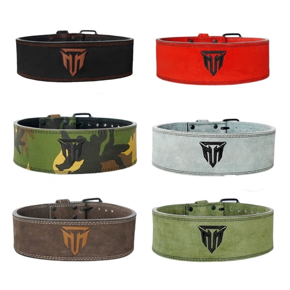 MT 10mm Powerlifting Leather Belt - Carbon Fiber Padded Back Support Belt for Squats, Deadlifts & Heavy Gym Training