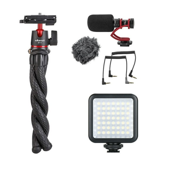 Ulanzi MT-11 Multifunctional Octopus Flexible Tripod with Ball Head Bundle with H&A VideoMini Compact On-Camera Microphone, Mini LED Light