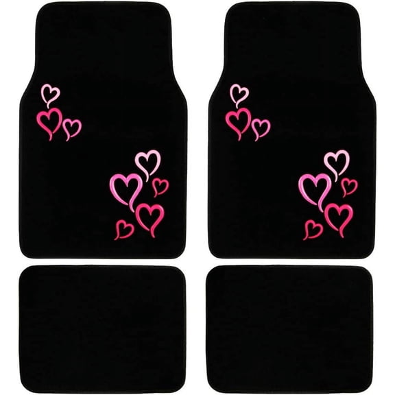 MT-403-PK Design Carpet Car Floor Mats Front and Rear Full Set with Rubber Backing-Universal Fit, 4 Piece, Pink and Red Hearts