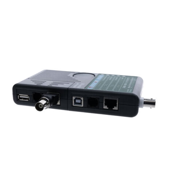All-in-One Network Cable Tester, RJ45/RJ11/USB/BNC, Handheld with LED Indicators, PoE Protection, Battery Test, Black