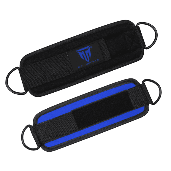 MT Blue Ankle Straps  for Cable Machines, Steel Double D-Ring Neoprene Padded Gym Cuffs, Kickbacks Glute Leg Extensions Hip Abductors Workout