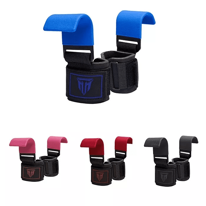 MT Blue Weight Lifting Bar Hooks Straps Pair, Non-Slip Rubber Coated Grip, Neoprene Padded Wrist Support Powerlifting Deadlift Pull Up Fitness Strength Training Wrap, Gym Bodybuilding, Gym Workout