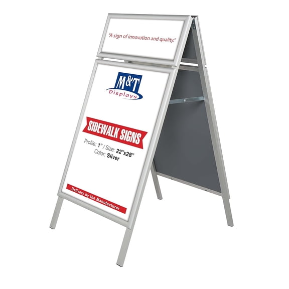 M&T Displays UAB2550N22X5000 22'w x 28'h A Frame Board Sidewalk Sign with Header Silver Aluminum