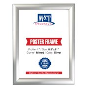 M&T Displays Snap Poster Photo Picture Frame 8.5x11 inch Aluminum Silver Wall Mounting Front Loading Sign Holder