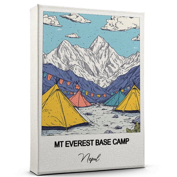 MT Everest Base Camp Travel Print on Canvas Nepal Canvas Great for Travel Enthusiasts, Perfect for Home & Office Decor