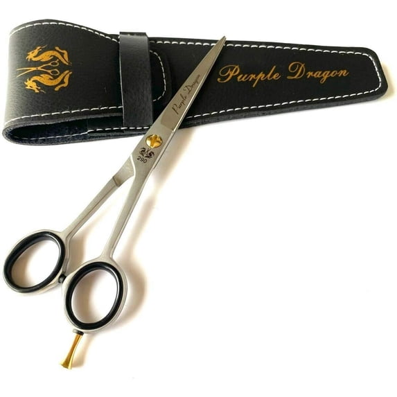 MT Hair Cutting Stainless Steel Pointed Barber Scissors, 7.25", Silver with Pouch