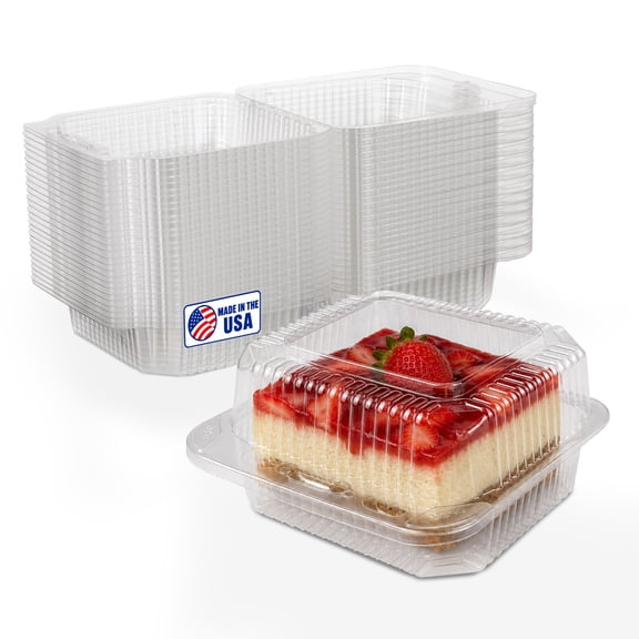 MT Product Clear Square Plastic Slice Cake Container ‎5" x 5" x 2.2" - Pack of 40