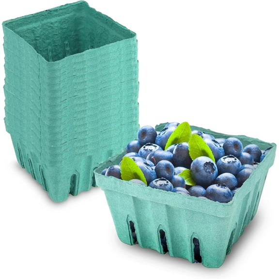 MT Products 1 Quart Green Pulp Fiber Vented Berry Produce Basket - Pack of 15