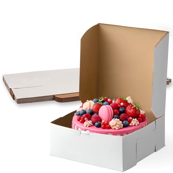 MT Products 12" x 12" x 4" White Bakery Boxes (100 Pack) - Extra Deep Folding Paperboard Cake Box for 10-Inch Cakes, Tiered Pastries, Donuts & Pies