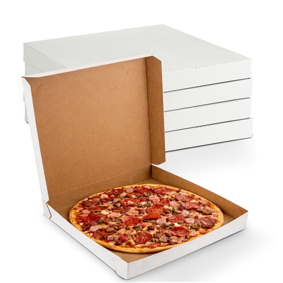 MT Products 14" x 14" x 1.9" Extra Thin White Paperboard Pizza Boxes (20 Pack) - Lightweight Folding Bakery Box for Thin-Crust Pizza, Giant Cookies, Donuts & Apparel - Made in USA