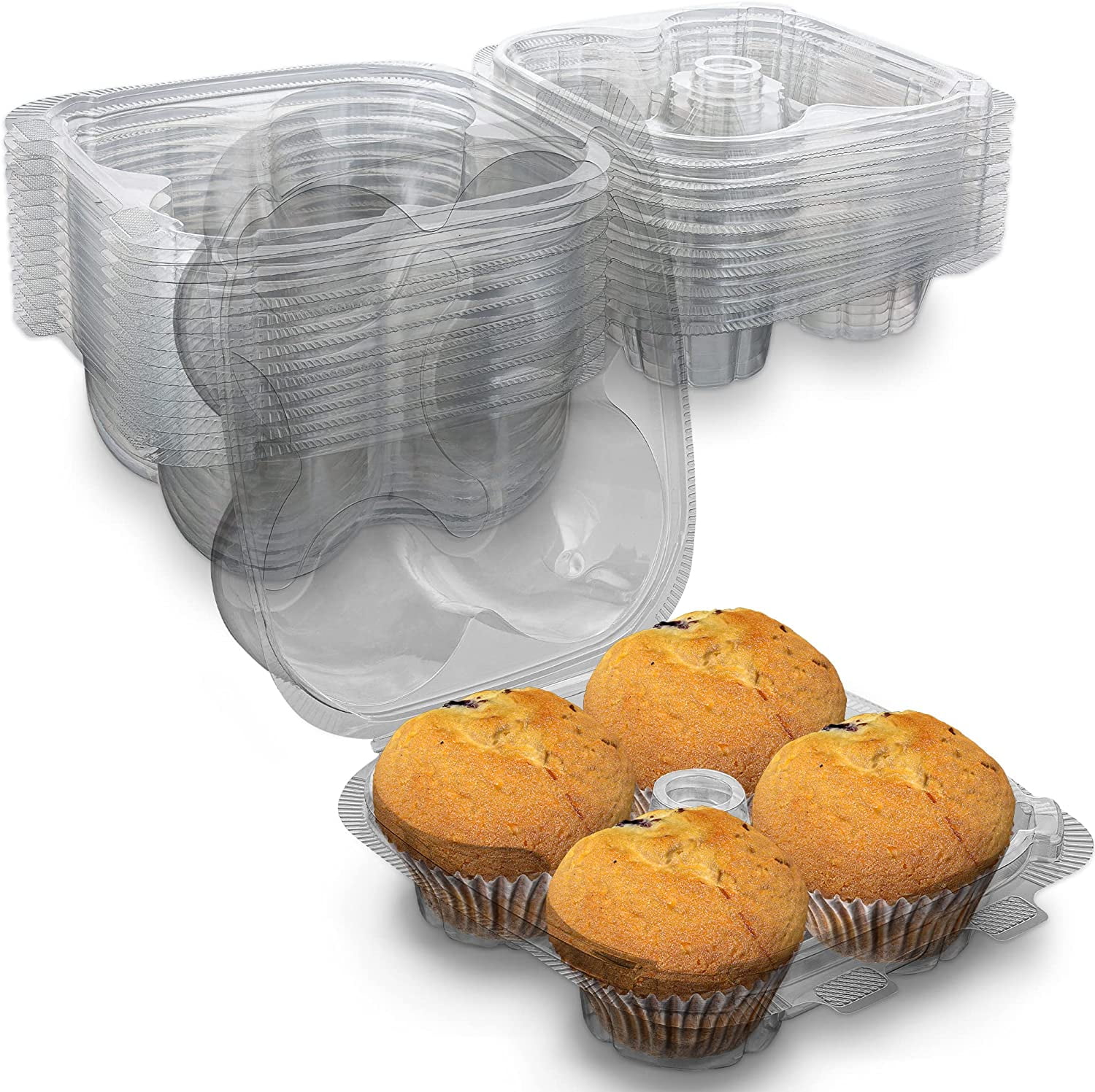 Choice 4-Compartment Clear OPS Plastic Jumbo Cupcake / Muffin Container -  150/Case