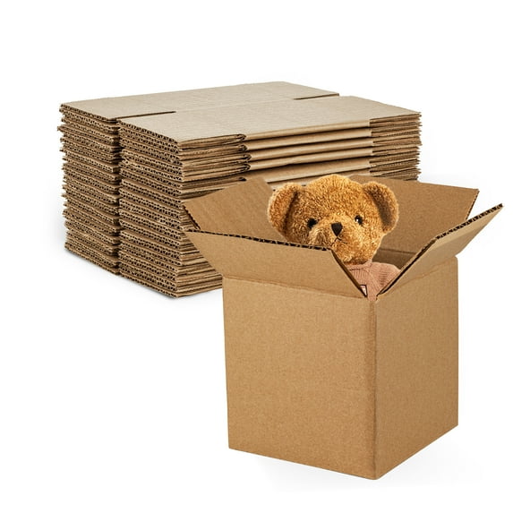 MT Products Brown Corrugated Cardboard Shipping Boxes 4" x 4" x 4" - Pack of 15
