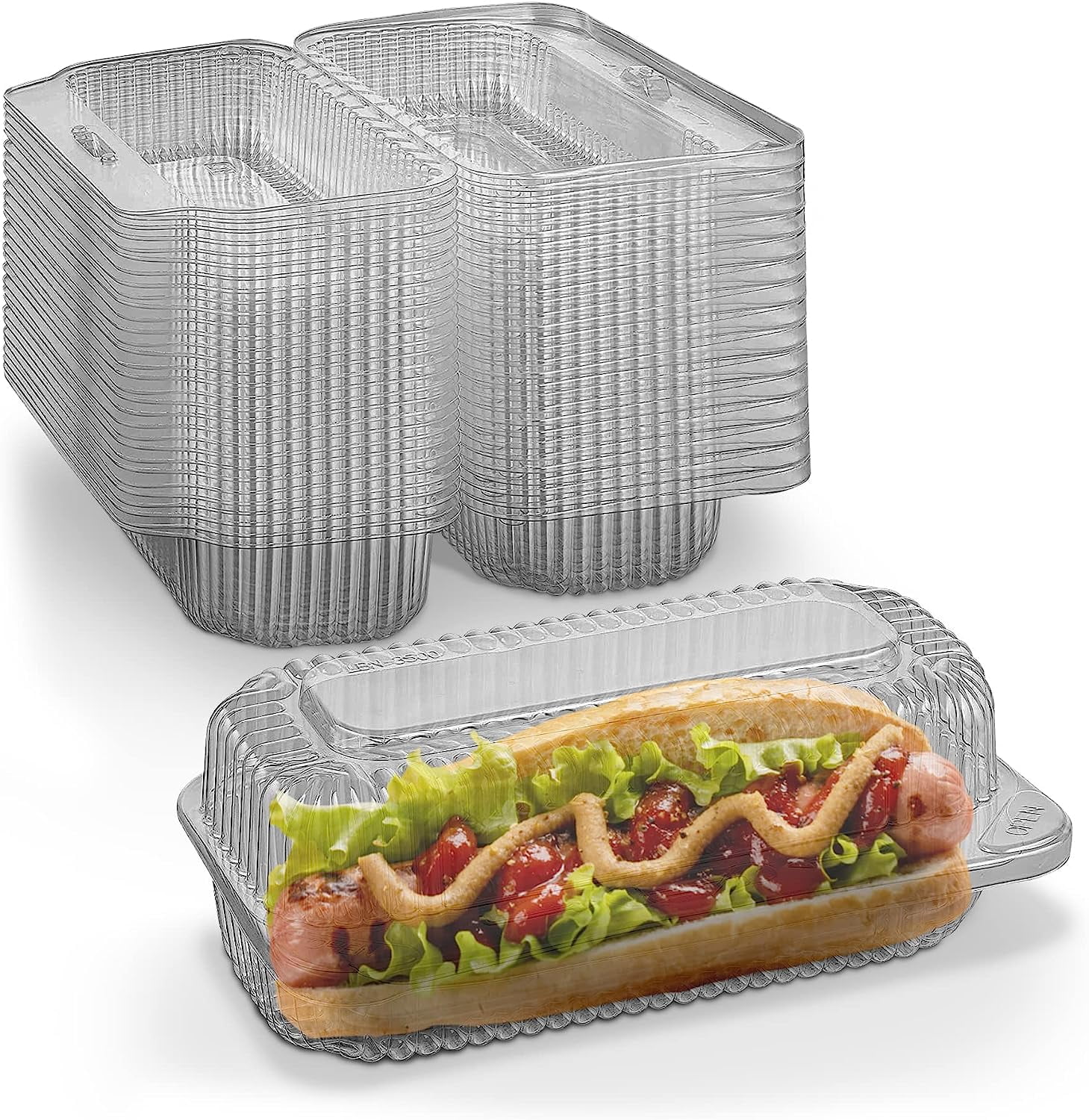 MT Products 6.5" x 2¾" x 2.56" Hot Dog Container with Hinged Lid 30