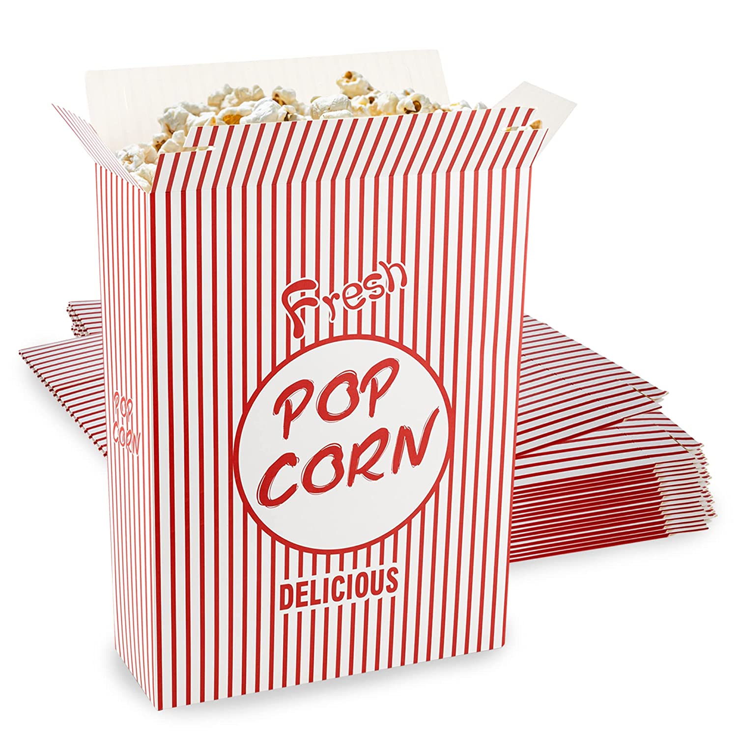 100 Pack Mini Popcorn Boxes for Party, Bulk White Popcorn Containers