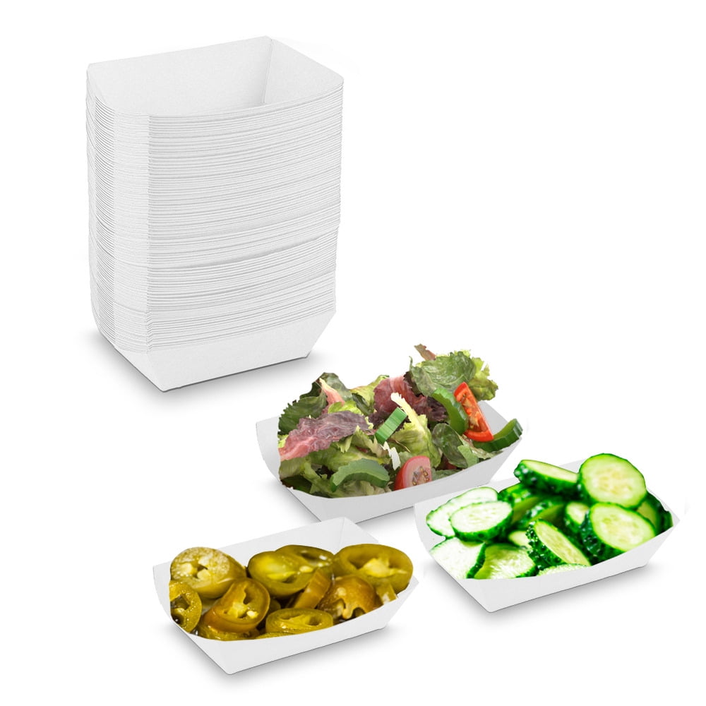 MT Products 6 oz White Paper Disposable Nacho Trays Pack of 100