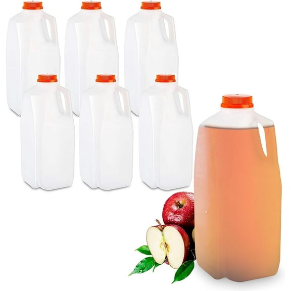 MT Products 64 Oz. HDPE Plastic Juice/Milk Bottles with Caps - Pack of 60