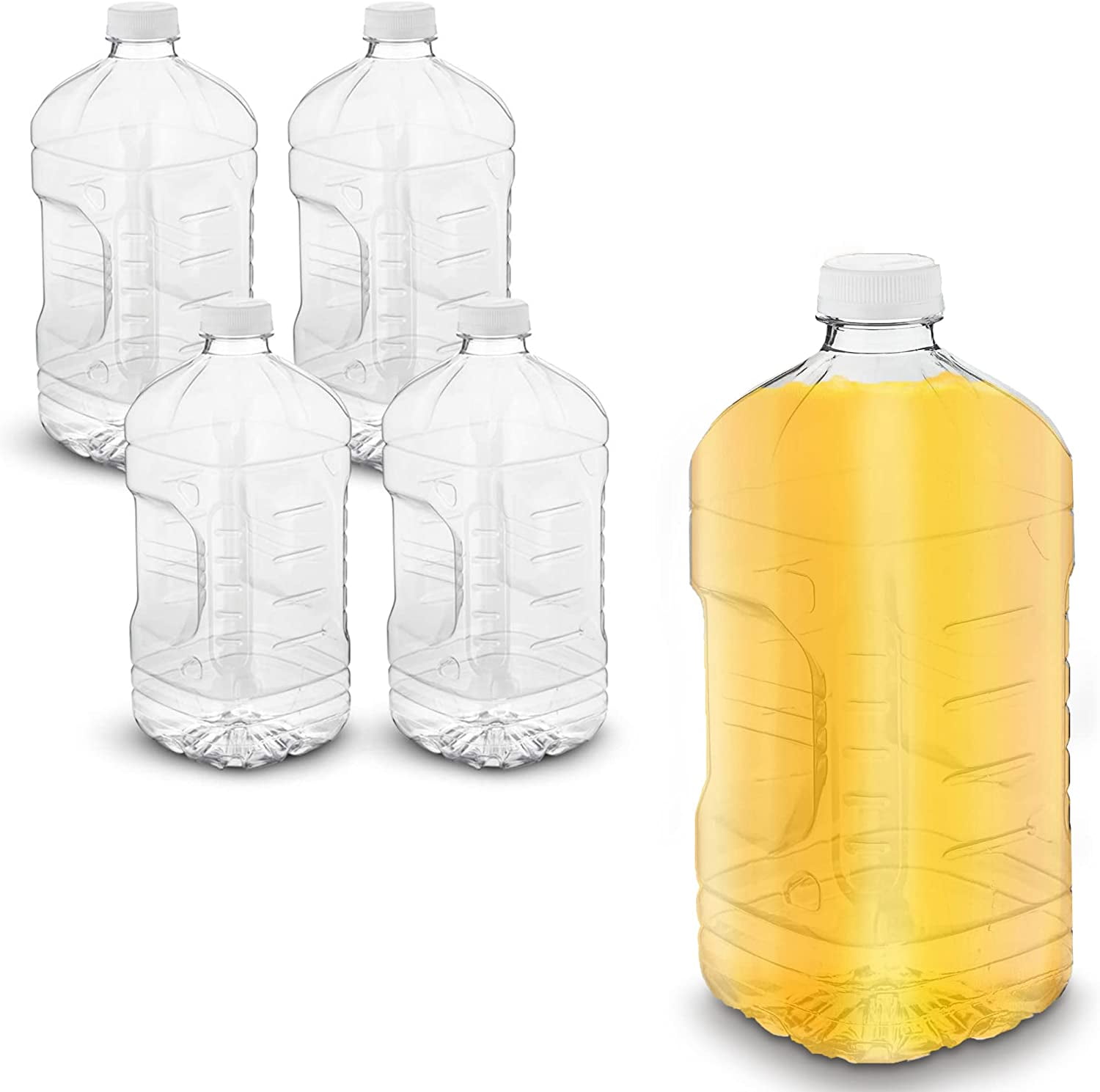 MT Products 64 oz PET Plastic Jug/Juice Bottles with Tamper Caps Set