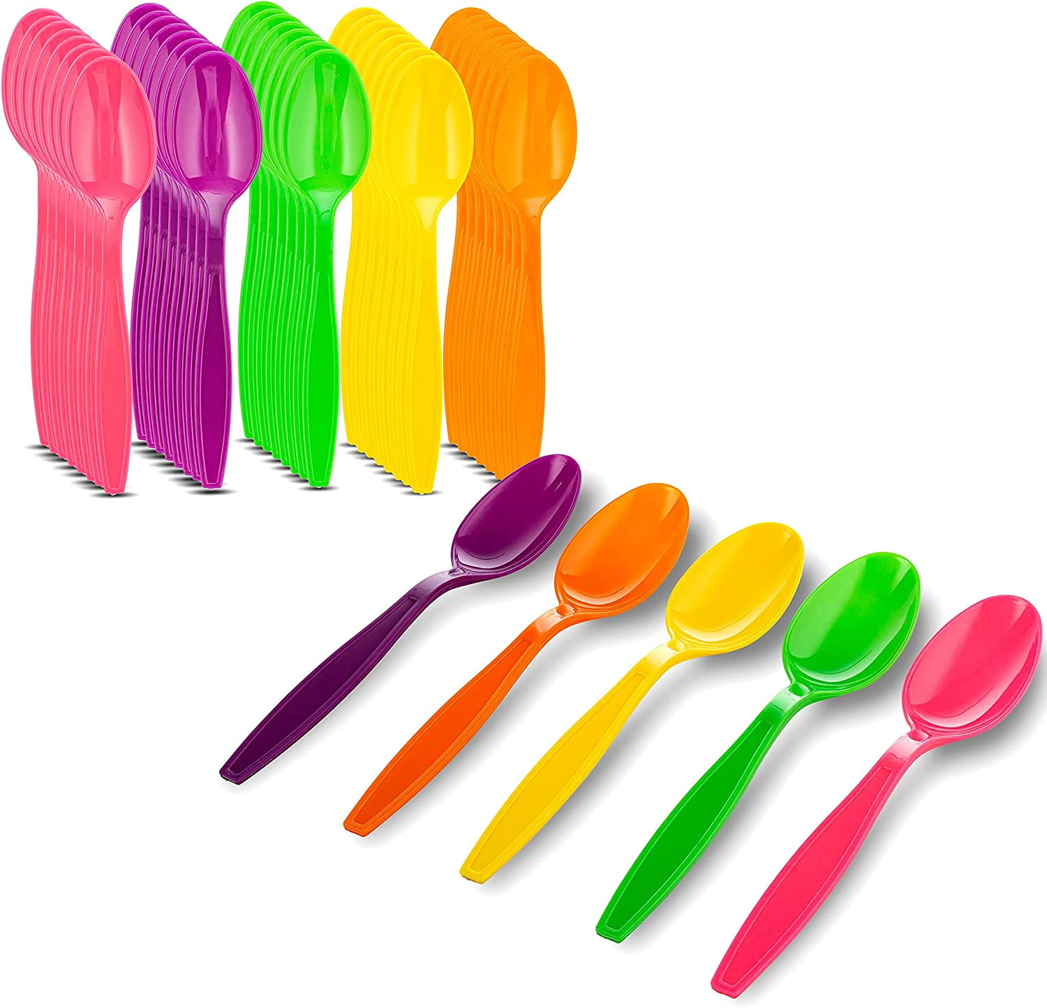 MT Products 8" Assorted Colored Plastic Spoons Disposable Pack of 50