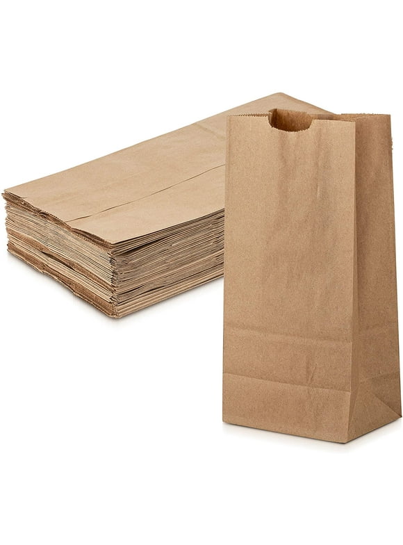 MT Products 8 lb Disposable Brown Paper Lunch Bags, Fold Top - Pack of 100