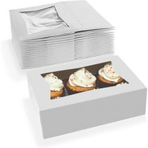 MT Products 8" x 5.75" x 2.5" White Cupcake Box with Window - Pack of 25