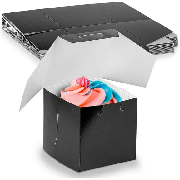 MT Products Black Bakery Box 4" x 4" - Cupcake or Candy Gift Boxes - Pack of 15